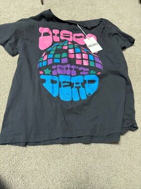 Show Me Your MuMu Black Short Sleeve Tee with Pink, Purple & Blue Disco Graphic